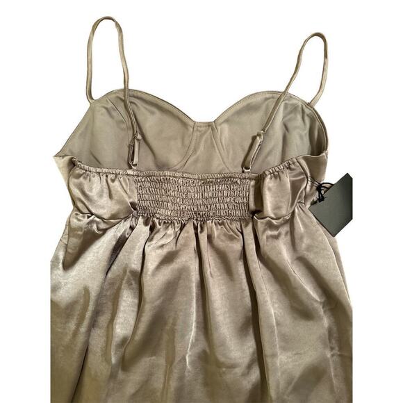 Area Stars Women’s Satin Spaghetti Strap Short Bra Mini Dress Sz L Taupe Silver - Picture 6 of 8